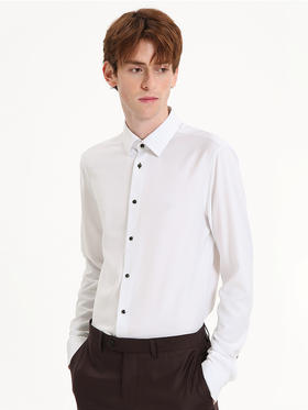 callisto白色弹力混纺长袖衬衫 FSSTL158Y