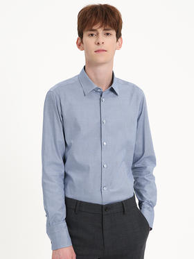 callisto蓝色千鸟格全棉长袖衬衫 FSSTL039Y BL