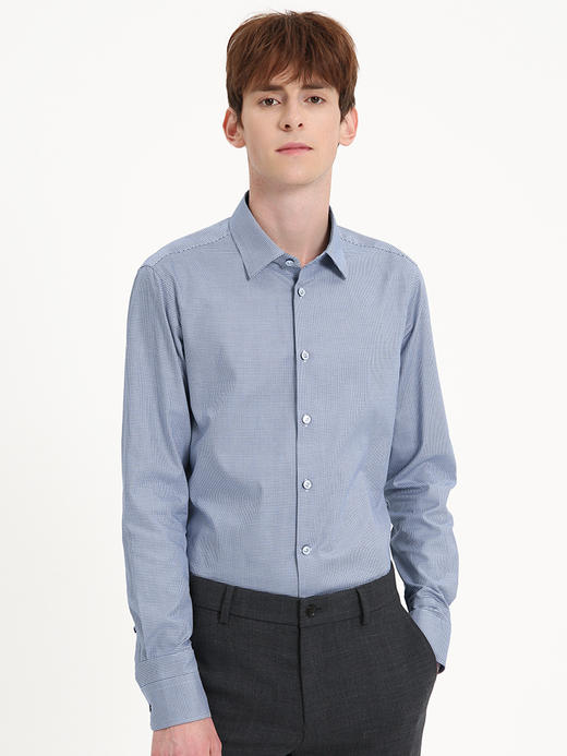 callisto蓝色千鸟格全棉长袖衬衫 FSSTL039Y BL 商品图0