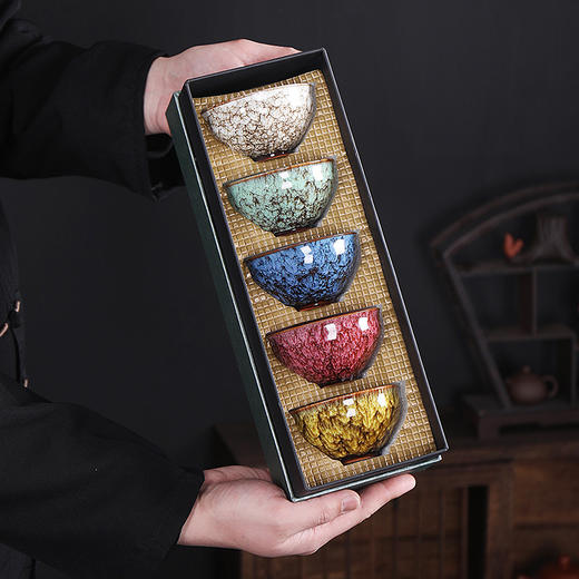 「礼盒装！窑变五行杯」陶瓷主人杯茶杯 功夫茶具家用品茗杯天目礼盒装伴手礼餐饮用具 商品图0