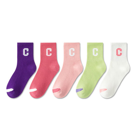 【儿童袜子春秋款棉袜】女童高橡筋字母潮袜，韩版ins中大童运动中筒袜-QQ 商品图4