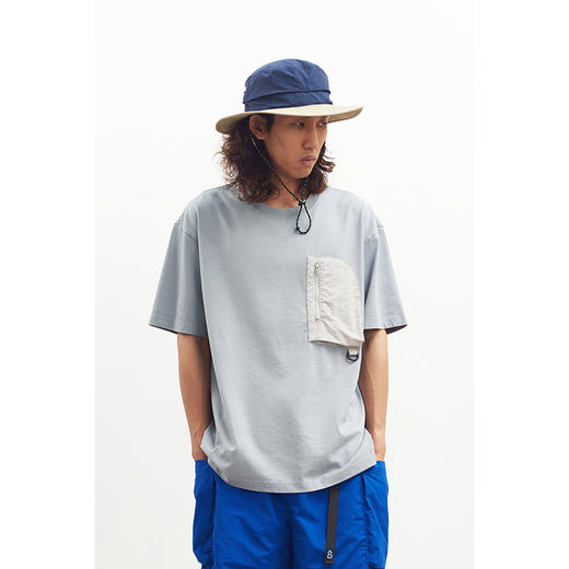 吃茶去chichaqu户外拼贴口袋短袖重磅T恤 商品图3