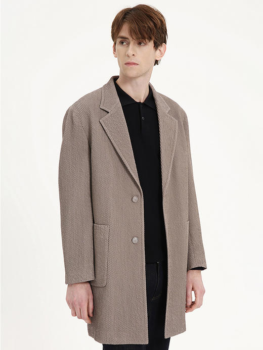 callisto卡其绵弹力羊毛中长款宽松风衣 ASFES032C KA 商品图1