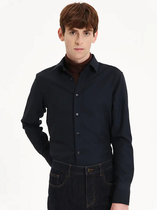 callisto藏青弹力混纺长袖衬衫 FSSTL120Y NA 商品图0