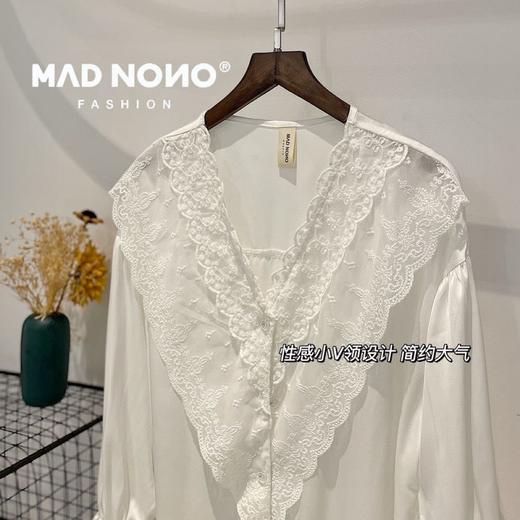 MAD NONO日系元气睡裙2023年夏季新款性感蕾丝薄白色长袖睡衣裙子 商品图4