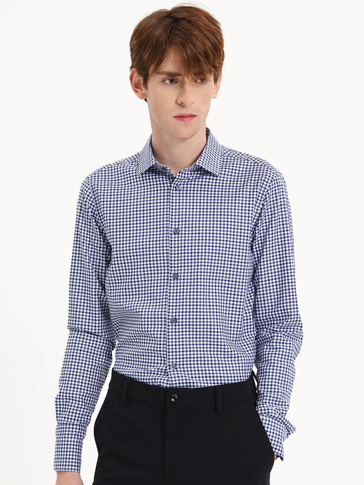 callisto蓝白棋盘格全棉长袖衬衫 FSSTL045Y BL 商品图0