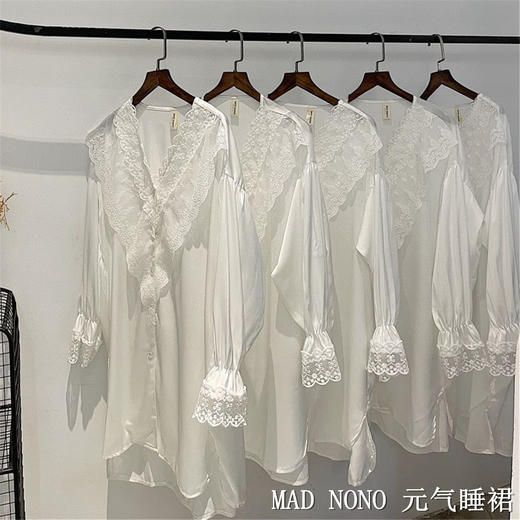MAD NONO日系元气睡裙2023年夏季新款性感蕾丝薄白色长袖睡衣裙子 商品图0