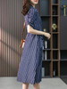 YX【现货7天】竖条纹天丝连衣裙女中长款2024夏季新款韩版通勤减龄衬衫裙子 商品缩略图4