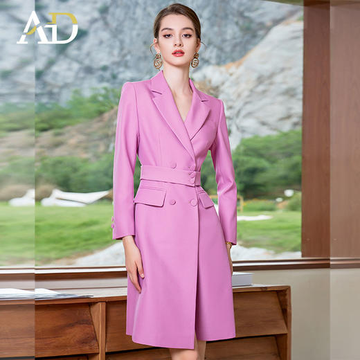 AD鹅黄色连衣裙职业装气质女神范收腰西装裙女高端主持人正装裙子 商品图3