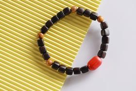 ZGT0096°紫光檀四方来财珠|朱砂心经手链手串