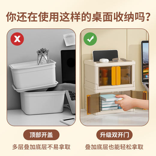 【免安装透明塑料化妆品收纳盒】儿童积木零食玩具教室办公桌面收纳箱 升级双开门 合二为一随取随用 加深凹槽叠加稳固 商品图1