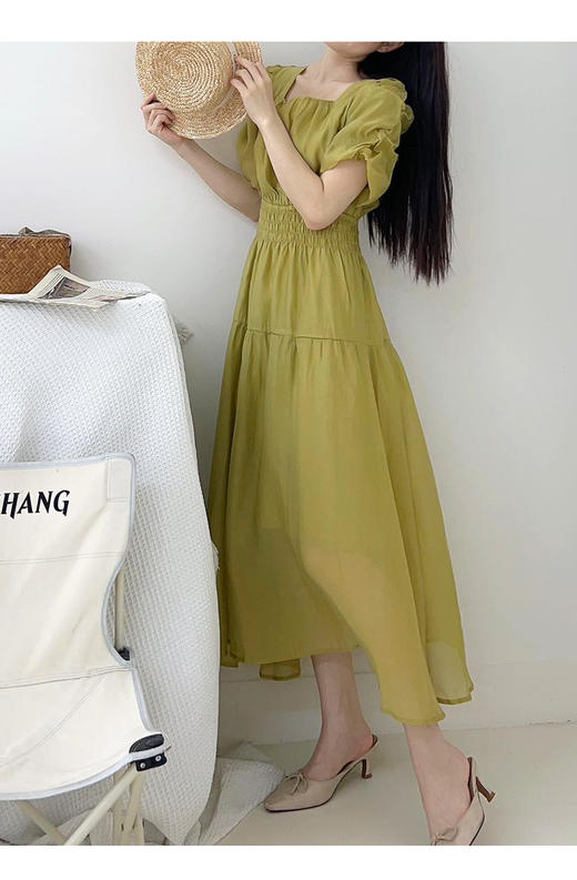 mc2方领腰部打揽净色长款连衣裙女装新款显白素色高级感舒适长裙 商品图4