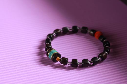 ZGT0105°紫光檀四方来财珠|白水晶手链手串 商品图3