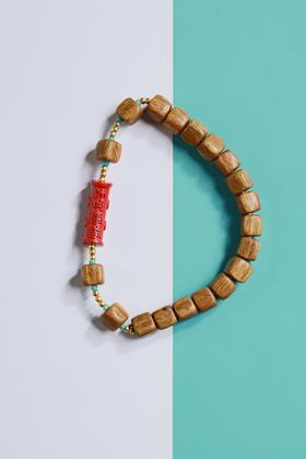 LT0007°绿檀四方来财珠|朱砂手链手串