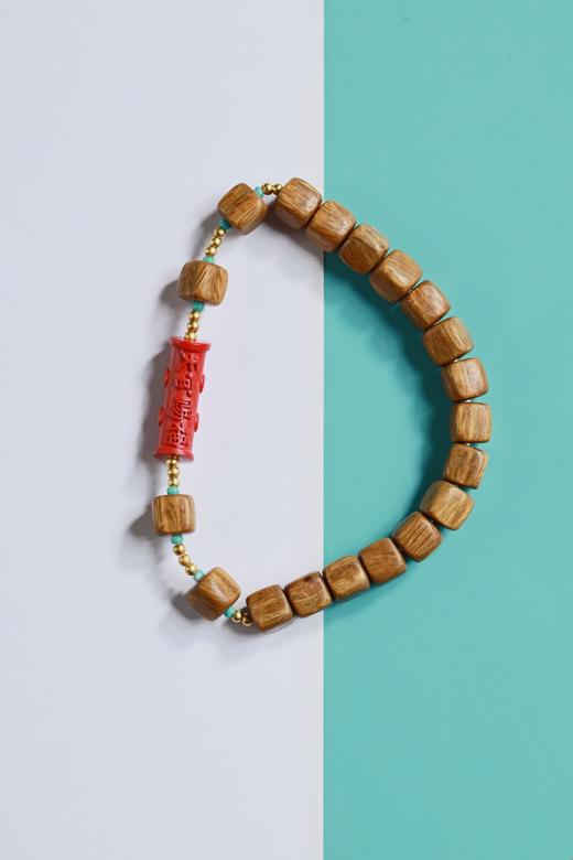 LT0007°绿檀四方来财珠|朱砂手链手串 商品图0