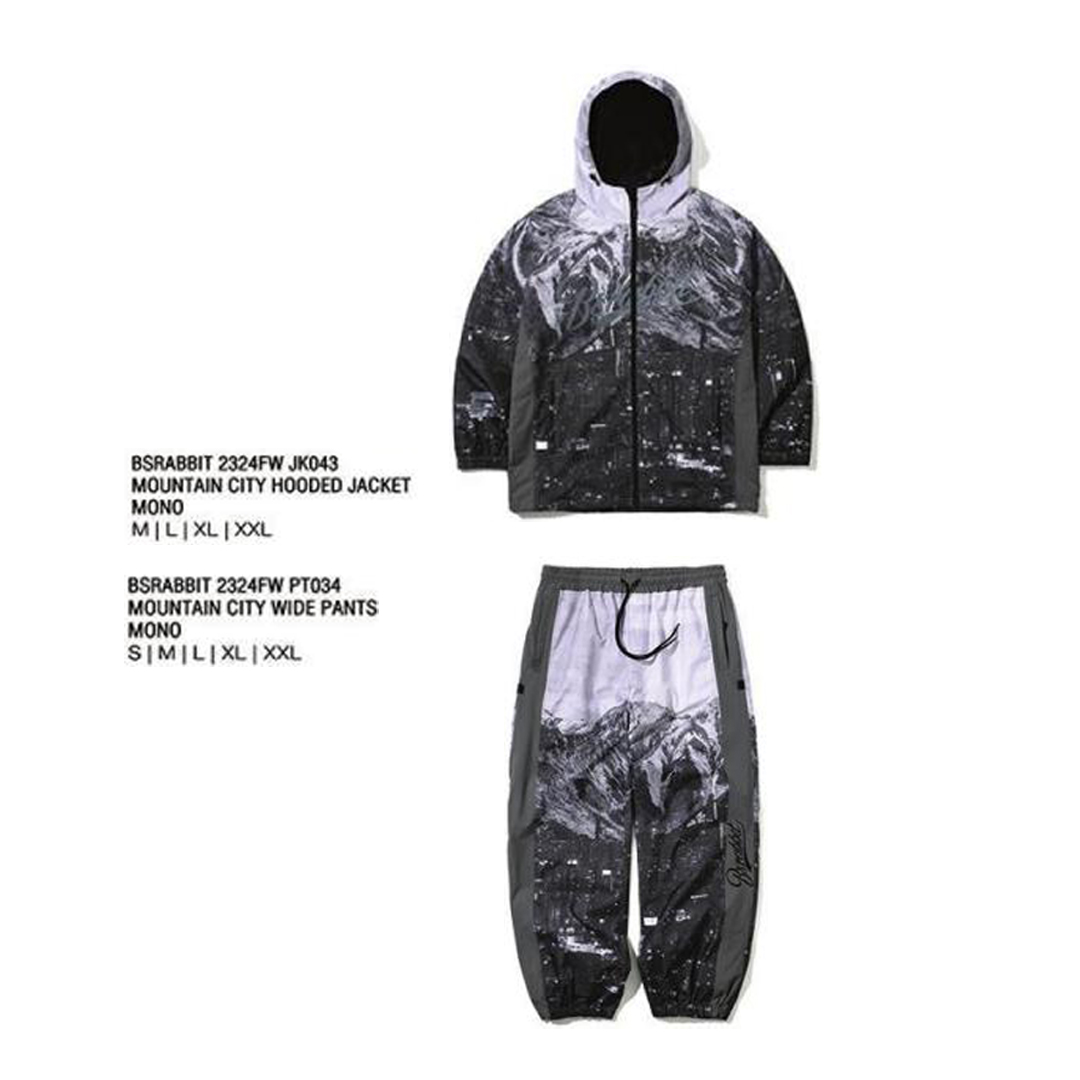 BSRABBIT 23-24 【JK043  PT034】 MOUNTAIN CITY HOODED JACKET  MOUNTAIN CITY WIDE PANTS  MONO