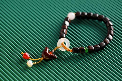 ZGT0099°紫光檀四方来财白玛瑙平安环手链手串 商品图1