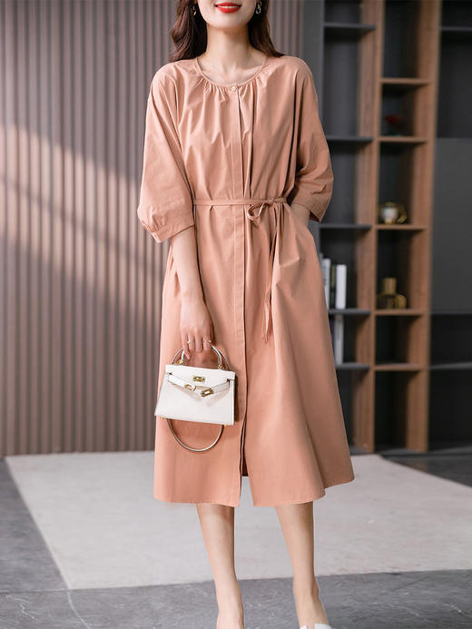 U89046YX【现货7天】法式气质收腰连衣裙女长款2024夏季新款韩版系带衬衫长裙子 商品图1