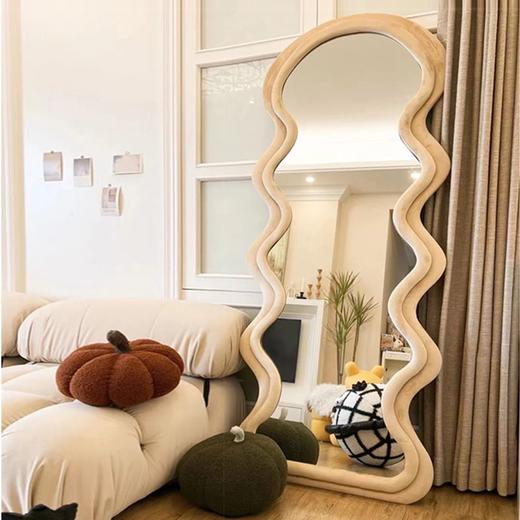 网红波浪镜子卧室穿衣镜立式全身镜靠墙试衣镜网红少女全身落地镜 商品图0