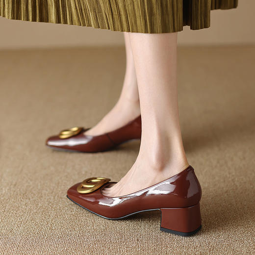 优雅名媛风金属方扣，韩版浅口羊漆皮方头单鞋DTN-A228-2 商品图8