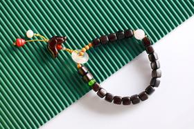 ZGT0099°紫光檀四方来财白玛瑙平安环手链手串