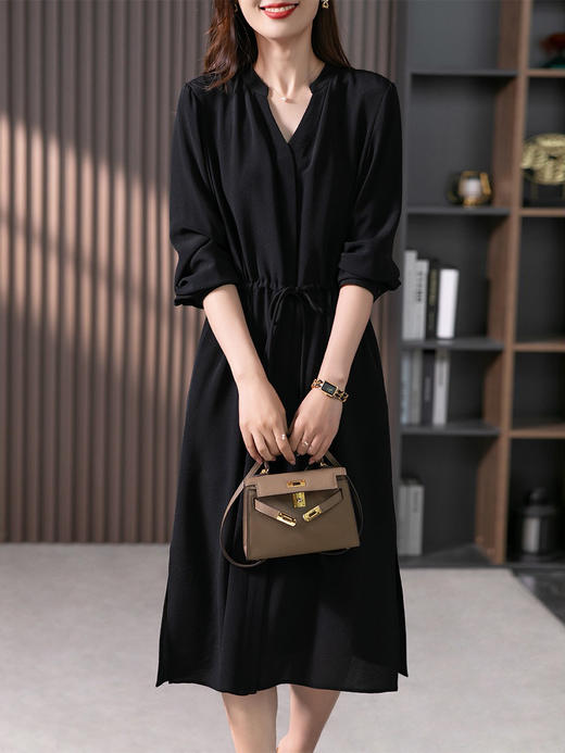 YX【现货7天】法式重磅鬼绉真丝连衣裙女2024秋季新款高级感桑蚕丝衬衫裙子 商品图2