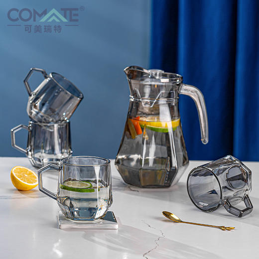 可美瑞特 烟灰色/琥珀色1300ml 高硼水壶水杯7件套1壶6杯套装 商品图0