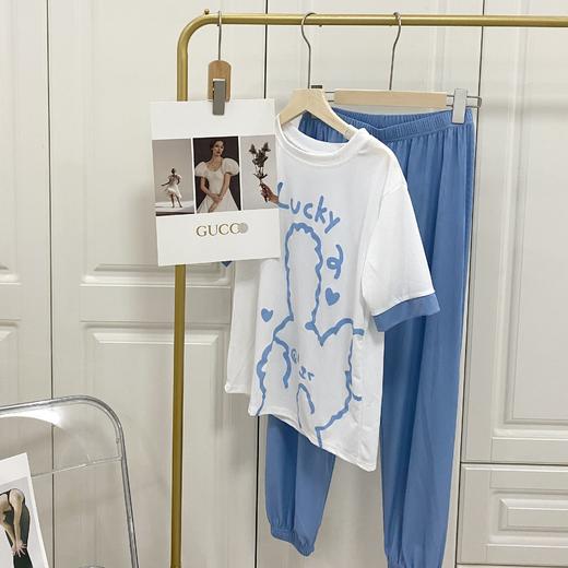 【2套家居服69.9捡漏装！】春夏新款懒人小萌兔休闲家居服卡通套装 网红透气冰丝凉凉两件套装 袖口拼接撞色设计 脚口束口设计方便舒适 松紧腰头随意调节 适应各种身材 可爱又舒适！ 商品图6