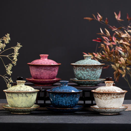 「数款可选！窑变盖碗」窑变盖碗三才单盖碗 陶瓷家用大号功夫茶碗中式敬茶碗泡茶碗茶道餐饮用具 商品图1