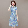 修身气质，印花时尚中长款A字裙夏款娃娃领短袖雪纺连衣裙QYM-XQD-34B23935-L 商品缩略图0