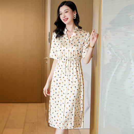 ASE-23060    V领时尚韩版气质优雅真丝连衣裙 商品图3
