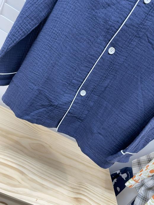 松植屋男款绉布翻领长袖长裤套装100%全棉纯色睡衣家居服 商品图3