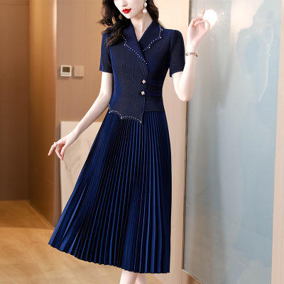 NYL 1322时尚洋气西装领钉珠修身显瘦减龄褶皱连衣裙 商品图1