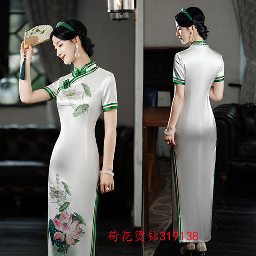 SKY 319138醋酸荷花烫钻走秀旗袍复古国风旗袍 商品图1
