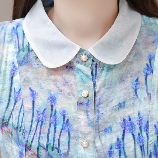 修身气质，印花时尚中长款A字裙夏款娃娃领短袖雪纺连衣裙QYM-XQD-34B23935-L 商品图3