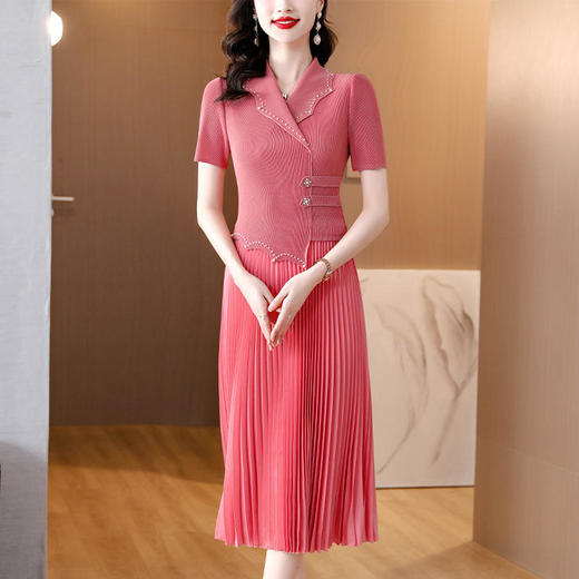 NYL 1322时尚洋气西装领钉珠修身显瘦减龄褶皱连衣裙 商品图6