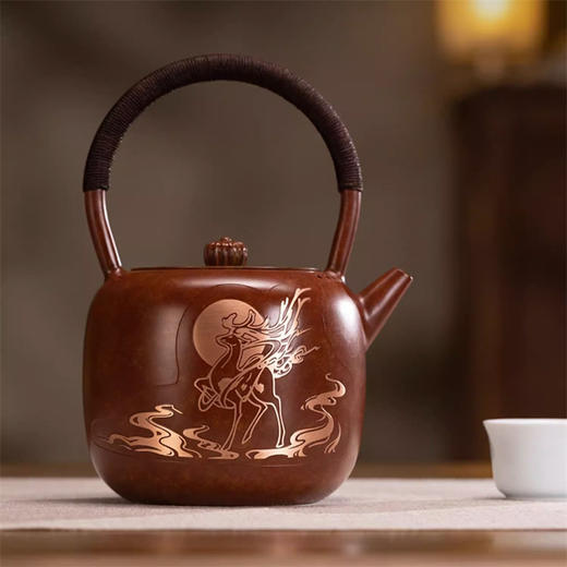 朱炳仁铜 鹿王献瑞茶壶 家用大容量烧水铜壶 商品图0