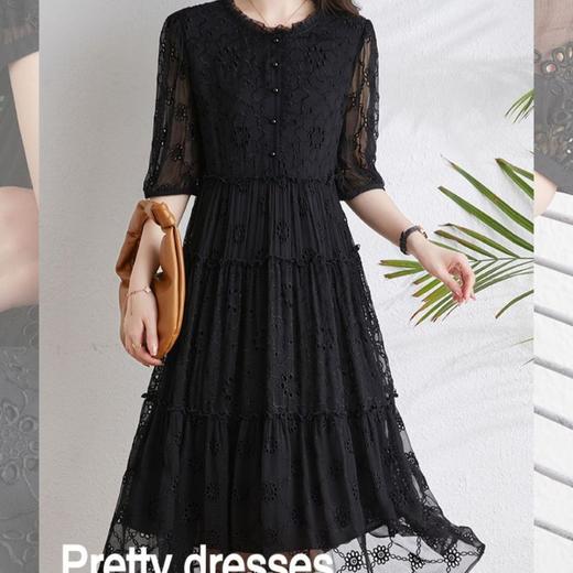 OSL 2308-2真丝连衣裙茶歇法式气质桑蚕丝中长裙 商品图1