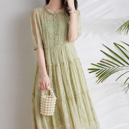 OSL 2308-2真丝连衣裙茶歇法式气质桑蚕丝中长裙 商品图0