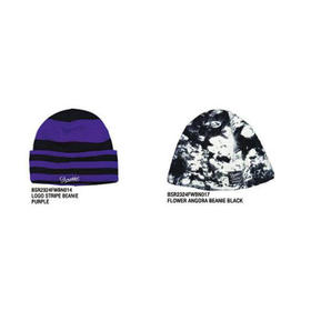 BSRABBIT 23-24 【BN014  BN017】 LOGO STRIPE BEANIE  PURPLE  FLOWER ANGORA BEANIE  BLACK  均码