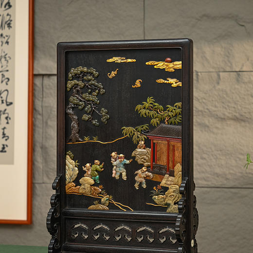 清 紫檀百宝嵌婴戏图座屏 商品图2
