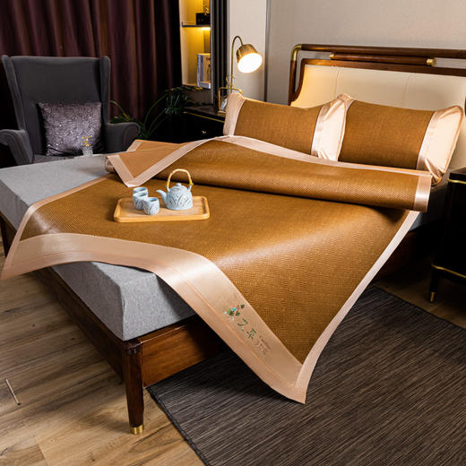 GLX-艾草古藤席艾草驱蚊席冰丝凉席三件套双面古藤席子空调席家用宿舍可折叠凉席 商品图2