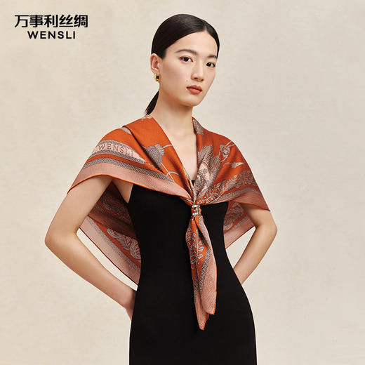 万事利珍珠缎105厘米双面印花真丝超大方巾 商品图0