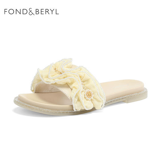 菲伯丽尔珍珠饰舒适休闲外穿一字凉拖鞋FB32110001 商品图0