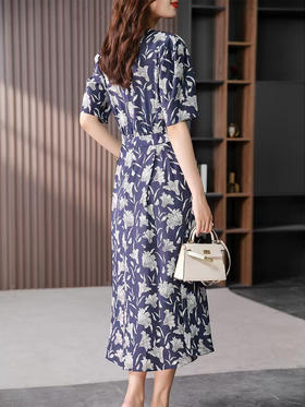 YX【现货7天】真丝桑蚕丝印花连衣裙女2024夏季新款韩版复古气质显瘦长裙子