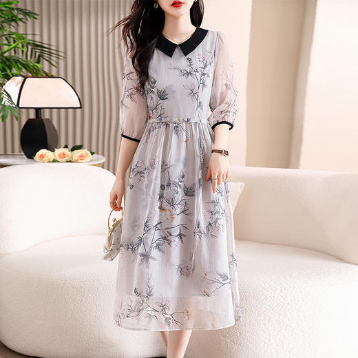 夏季新款，大码女装胖妹妹时尚印花气质收腰显瘦雪纺长款连衣裙AHM-zmdm9637 商品图2