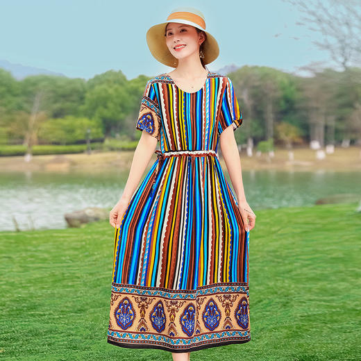 棉绸连衣裙夏季时尚收腰显瘦大码印花裙SH2031 商品图2