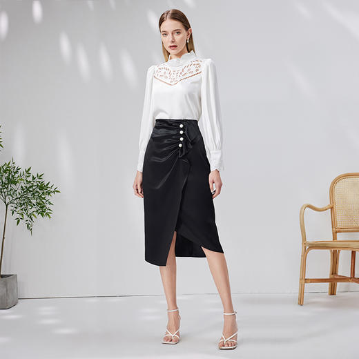 EITIE爱特爱秋冬新款优雅时尚高腰开叉百搭半身裙包臀裙女7106805 商品图3