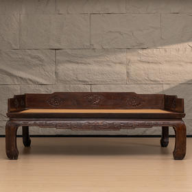 清 榉木花鸟人物开窗三围屏罗汉床