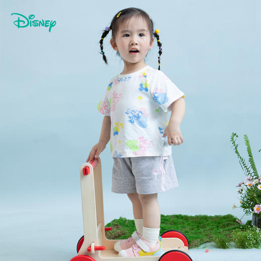 【商场同款】迪士尼童装女童甜美米妮短袖短裤两件套装夏季新品中大童清爽套装222DT0141 商品图1
